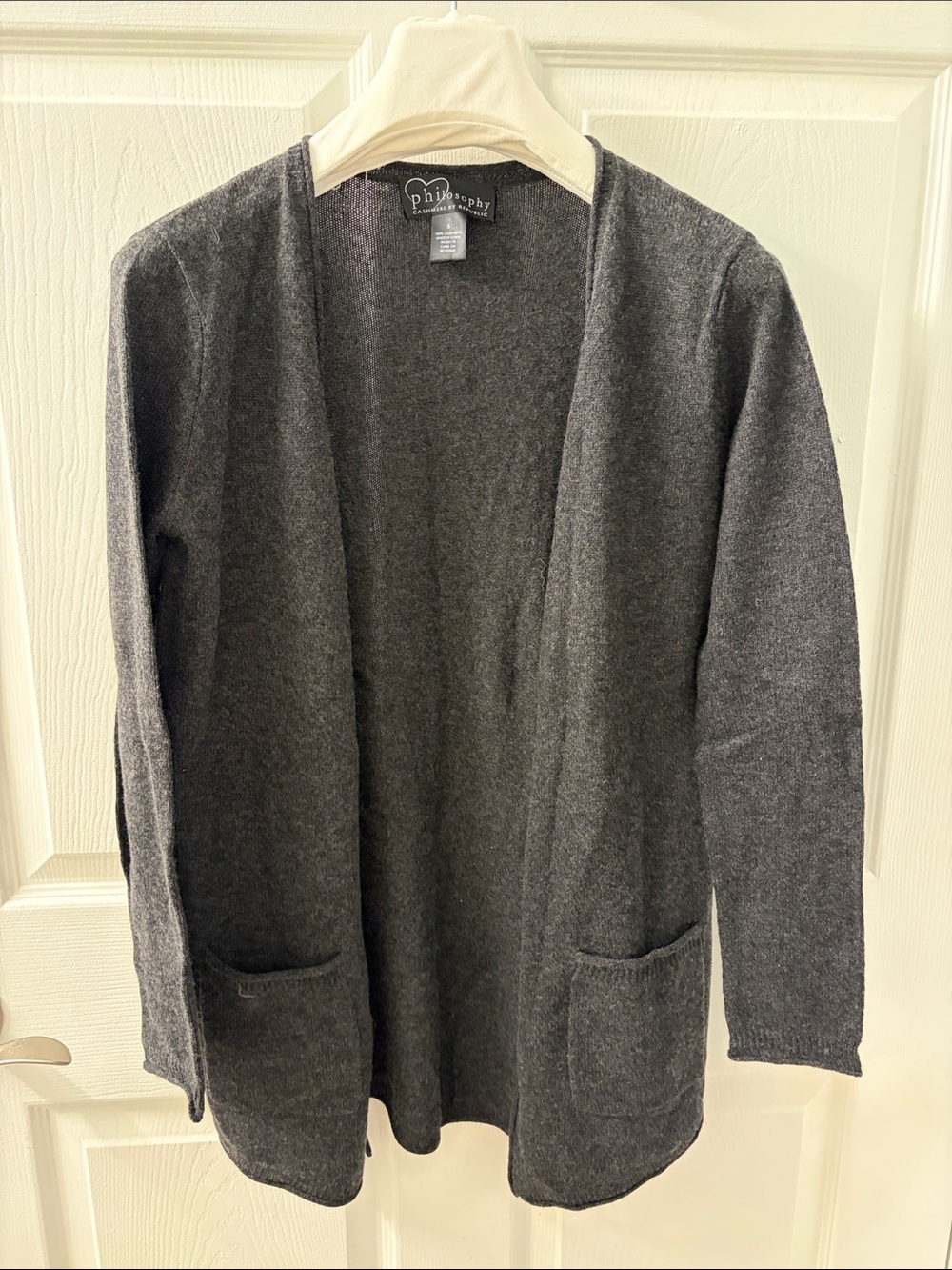 Philosophy Charcoal gray open-front 100% Cashmere knit cardigan Size S